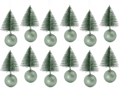 Ornament Tree Frost & Bell - Dusty Green (12 Pack)