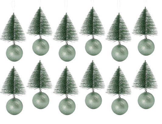 Ornament Tree Frost & Bell - Dusty Green (12 Pack)