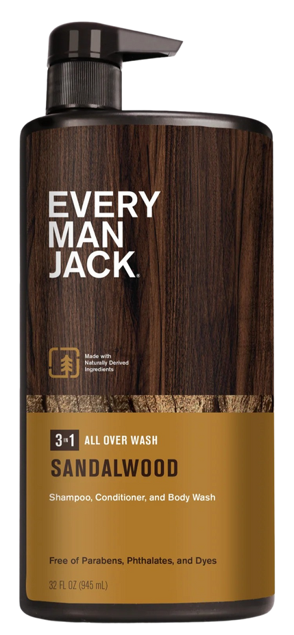 Hydrating Sandalwood 3-in-1 All Over Wash Shampoo, Conditioner, & Body Wash