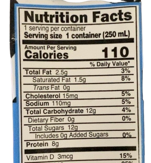 Nutrition Information - 1% Low Fat Milk