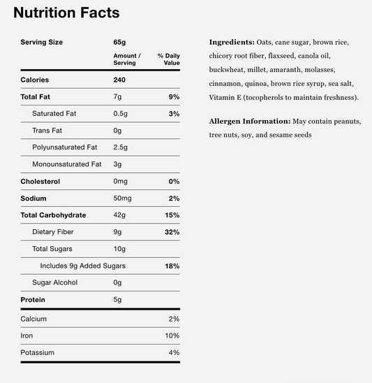 Nutrition Information - Cinnamon Oat Clusters with Flax Seeds