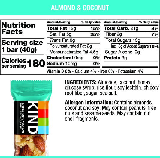 Nutrition Information - Coconut Almond Bar (6 Pack)