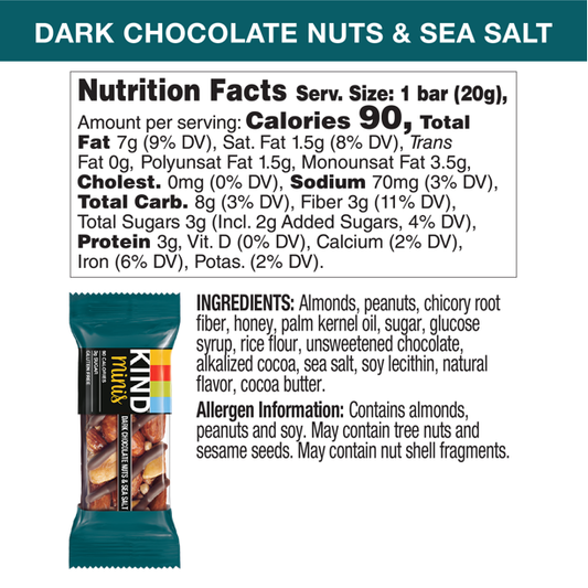 Nutrition Information - Dark Chocolate Nuts Sea Salt Kind Minis (10 CT)