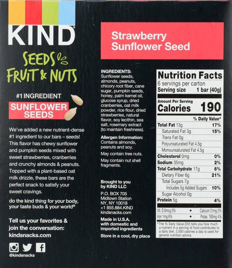 Seeds Fruit & Nuts Snack Bars - Strawberry Sunflower Seed (6 CT)