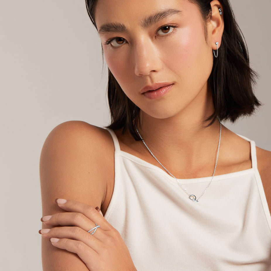 14k Solid Gold Diamond Interlocking Ring