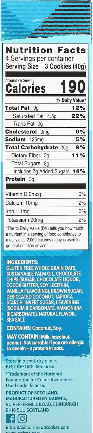 Nutrition Information - Dark Chocolate & Coconut Breakfast Oat Biscuits