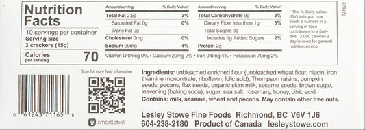 Nutrition Information - Rosemary and Raisin Pecan Crisps