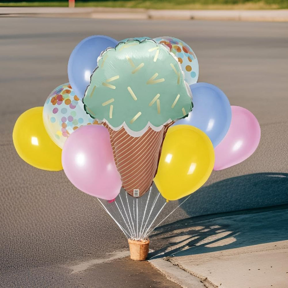 Pastel Ice Cream Foil, Latex and Confetti Filled Balloon Bouquet Kit (9 CT)