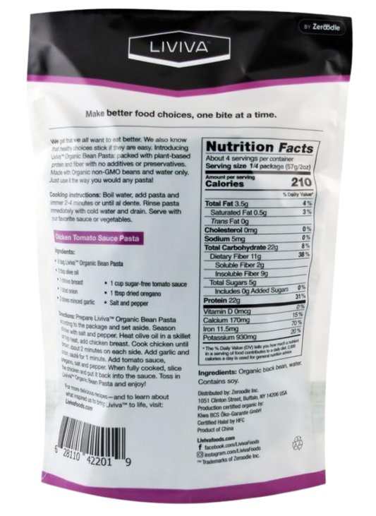 Nutrition Information - Organic Black Bean Fettuccine Pasta