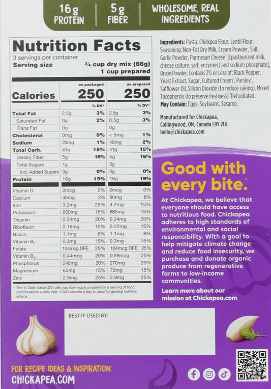 Nutrition Information - Creamy Garlic Pasta Dish