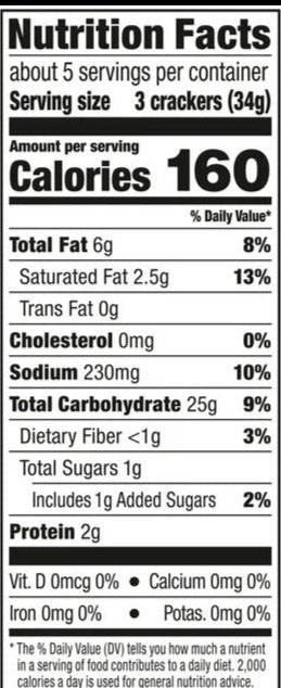 Nutrition Information - Original Gluten Free Table Crackers