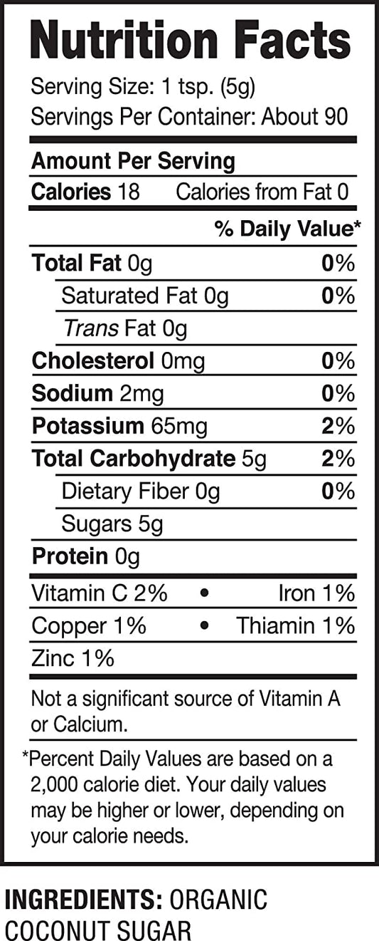 Nutrition Information - Organic Unrefined Coconut Sugar