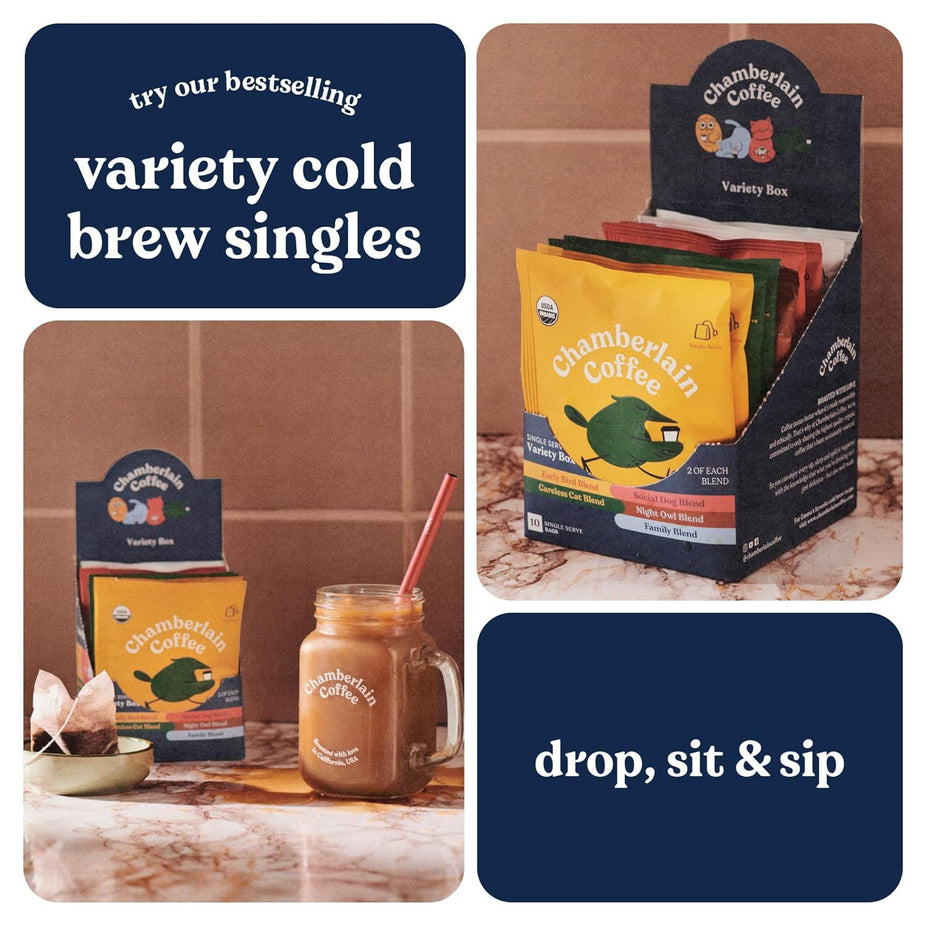Variety Box Medium Dark Roast Steeped Single Coffee Bags (10 CT)