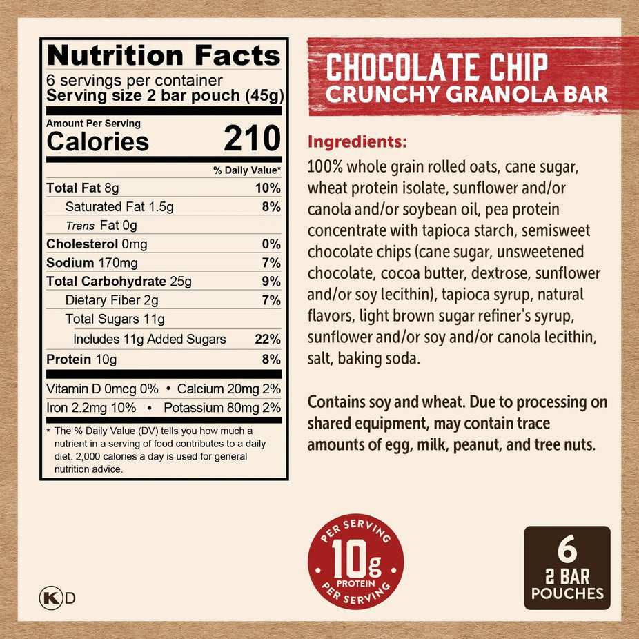 Crunchy Chocolate Chip Protein Granola Bars