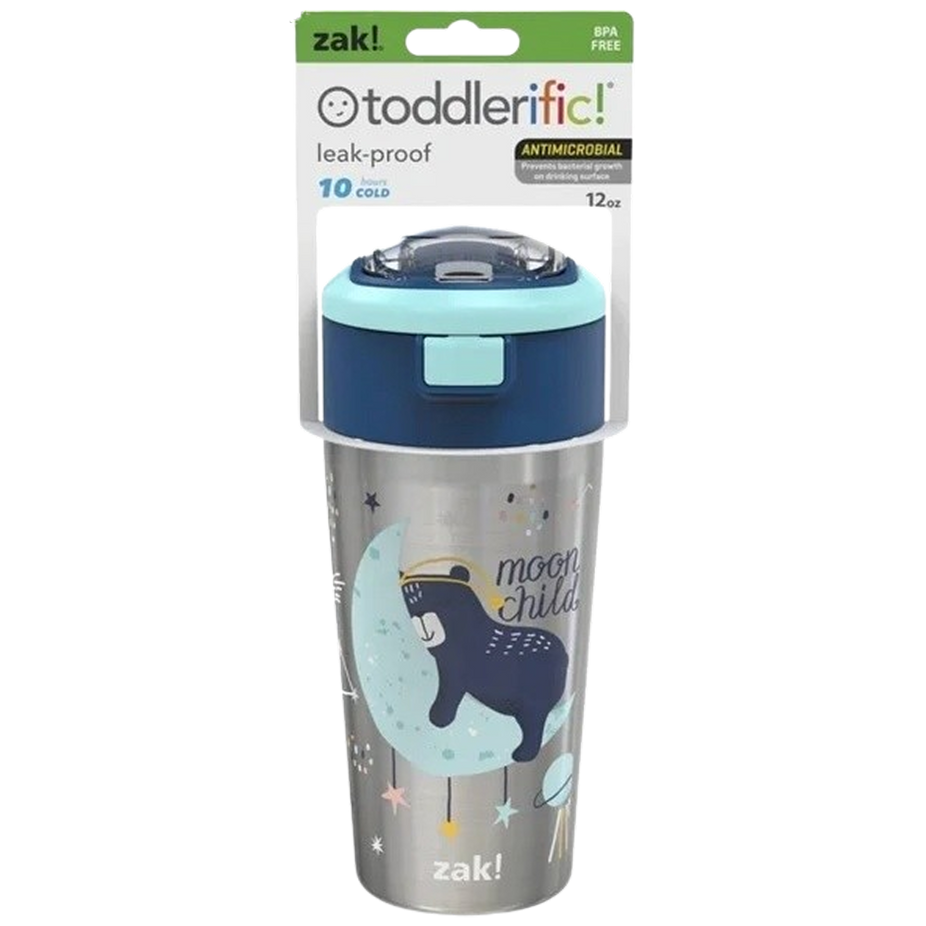 Double Wall Stainless Steel Straw Bottle - Moon Bear - 12oz