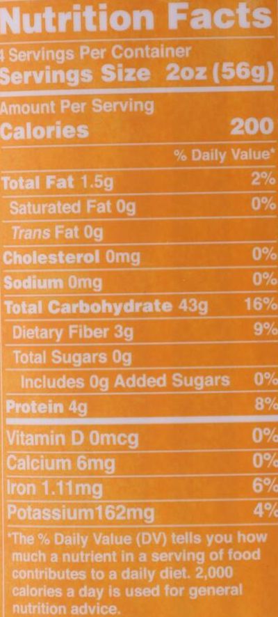 Nutrition Information - Organic Brown Rice Pad Thai Noodles