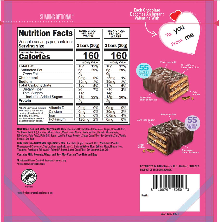 Valentine's Milk & Dark Chocolate Wafers Variety Pack (20 CT)