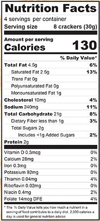 Nutrition Information - Gluten Free Sea Salt Crackers