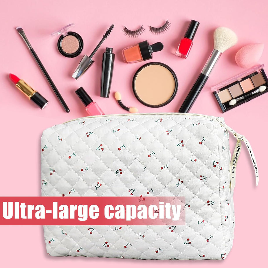 Quilted Cherry Cosmetic Bag