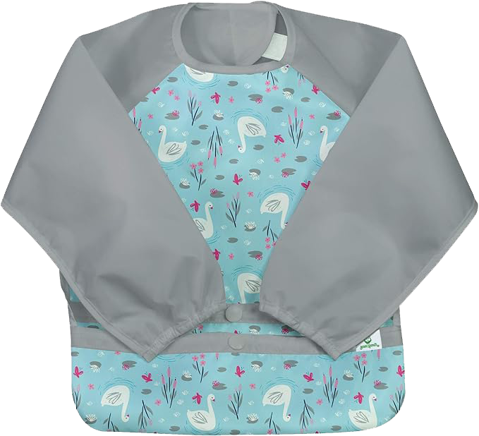 Snap & Go Easy Wear Long Sleeve Bib - Aqua Swan & Pink Flower Field (2 CT)