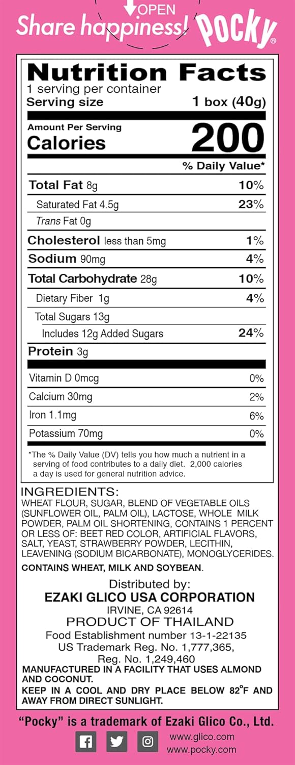 Pocky Strawberry Cream Covered Biscuit Sticks (20 CT)