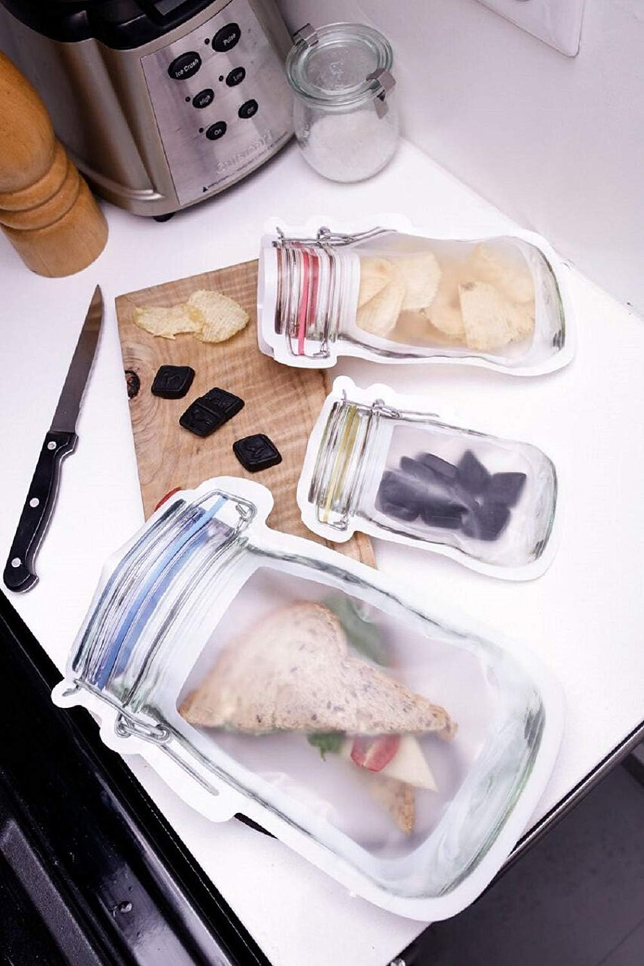 Mason Jar Zip Bags for Food Storage Mix and Match (10 Pack)
