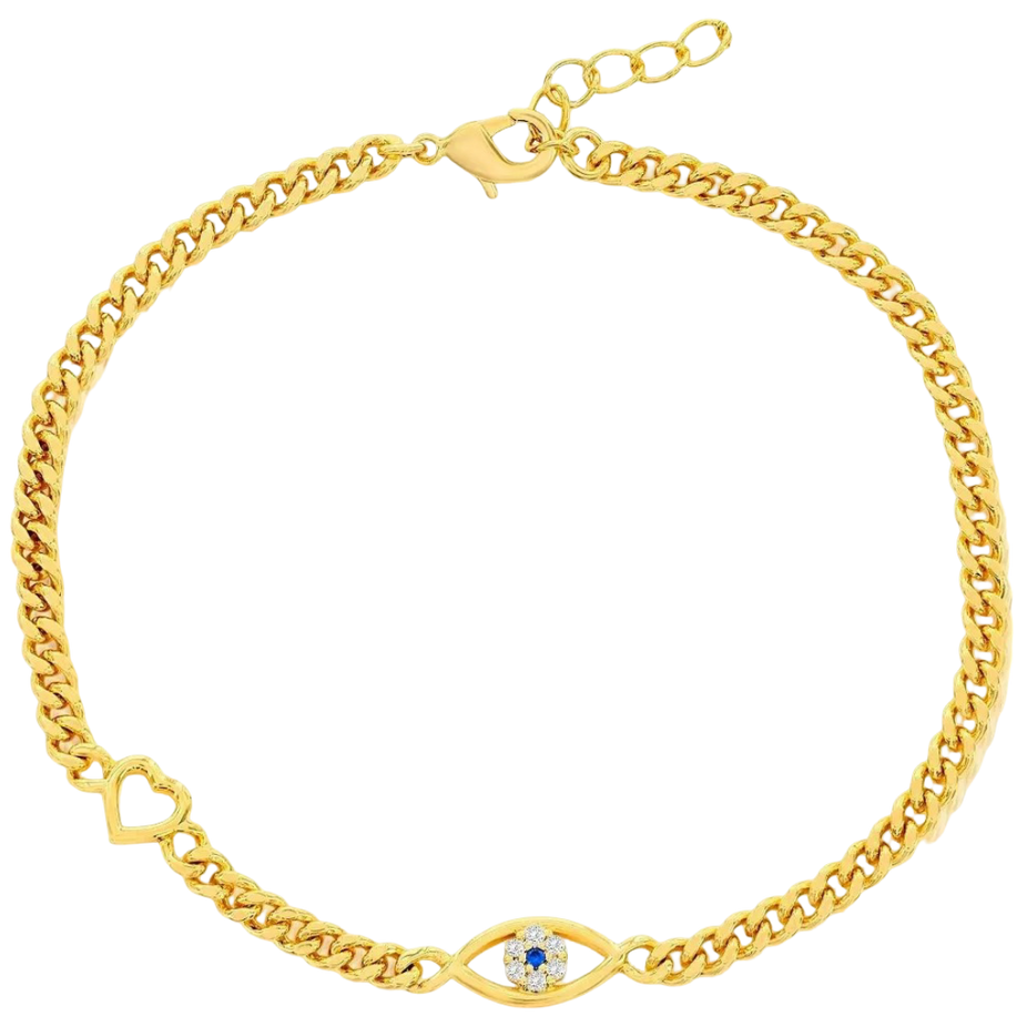 Heart and Created Blue Sapphire Bracelet With Anklet Extension