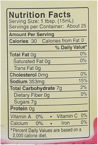 Nutrition Information - Spicy Ginger Teriyaki Sauce