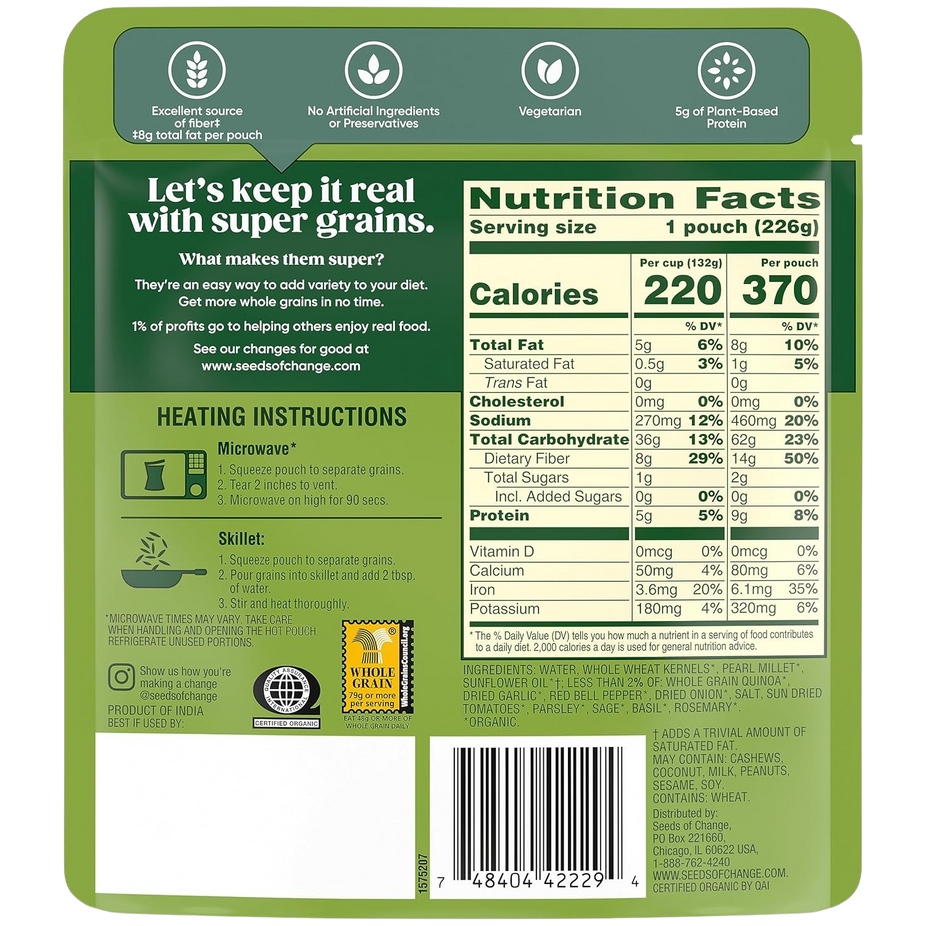 RTE Organic Super Grains flavored with Tuscan Herbs