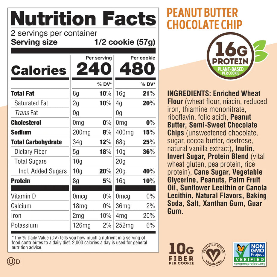 Peanut Butter Chocolate Chip Complete Vegan Cookies (4CT)