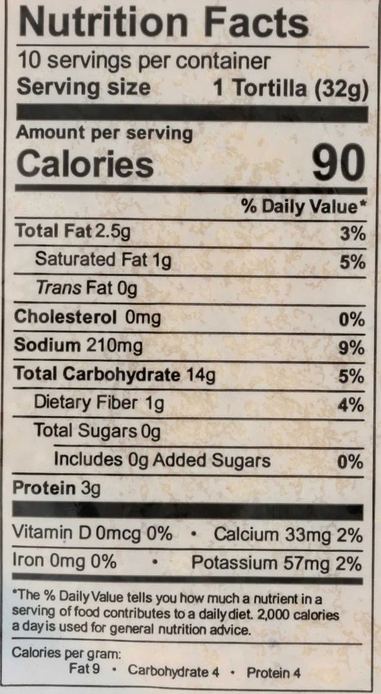 Nutrition Information - 50/50 Yellow Corn & Flour Blend Tortillas