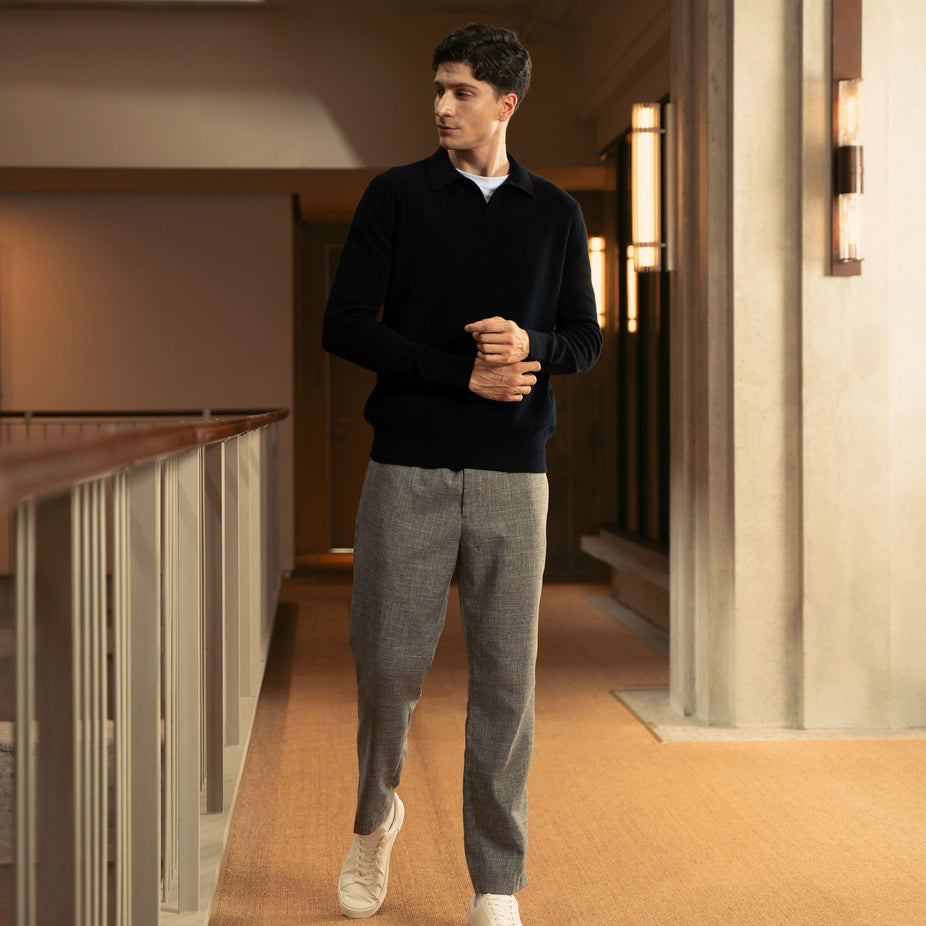 Olivier Textured Cashmere Long Sleeve Polo