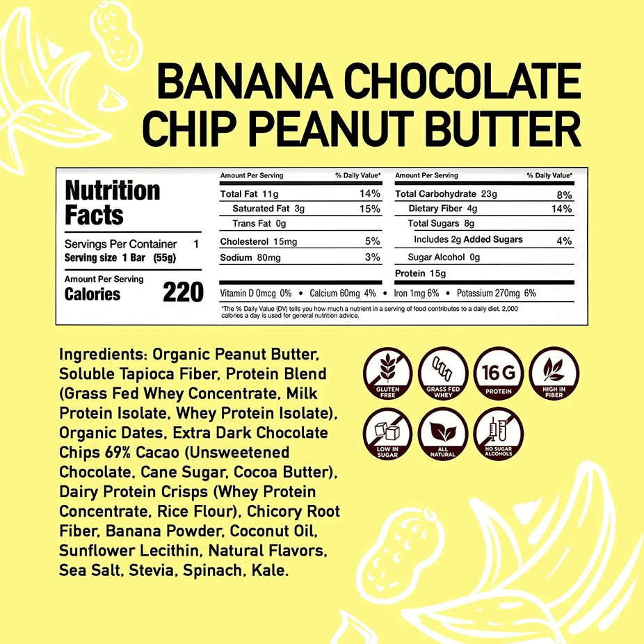Banana Chocolate Chip Peanut Butter Prebiotic Protein Bar (12 CT)