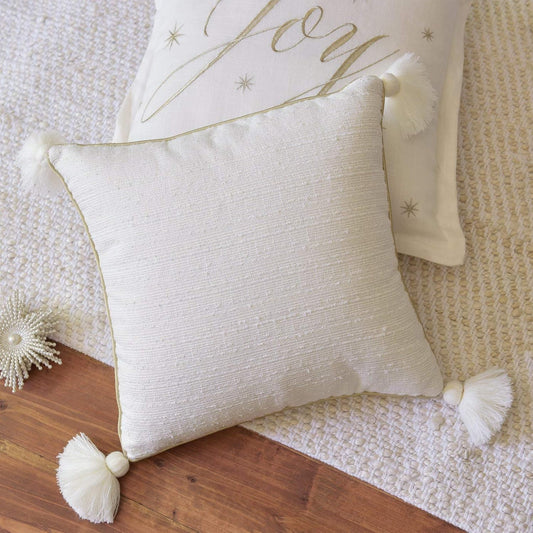 Throw Pillow - Cream and Gold with Tassels