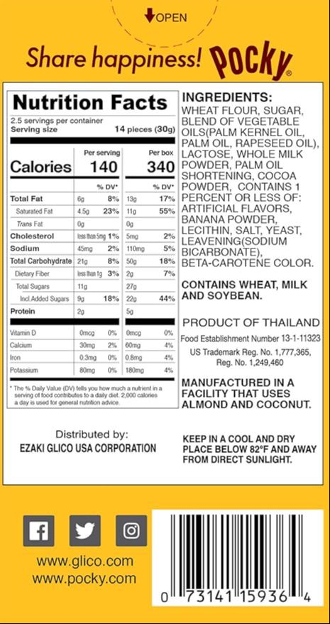 Nutrition Information - Pocky Chocolate Banana Biscuit Cookie (10 Pack)
