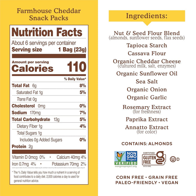 Farmhouse Cheddar Almond Flour Crackers 6 CT Snack Bags (3 Pack)