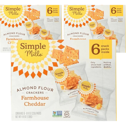 Farmhouse Cheddar Almond Flour Crackers 6 CT Snack Bags (3 Pack)