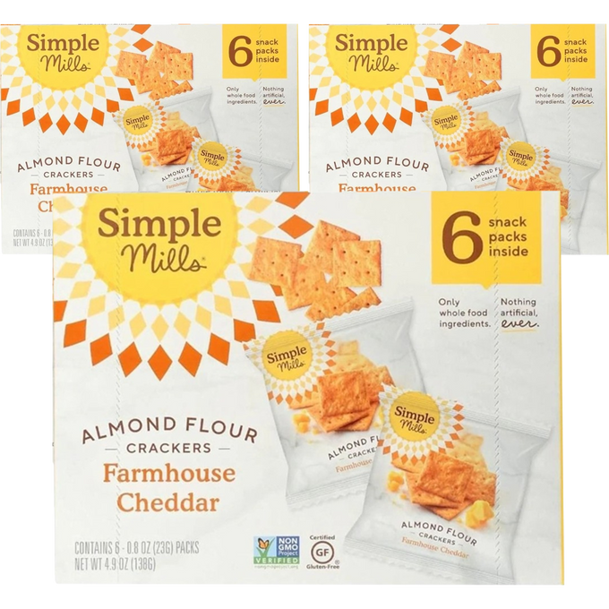 Farmhouse Cheddar Almond Flour Crackers 6 CT Snack Bags (3 Pack)