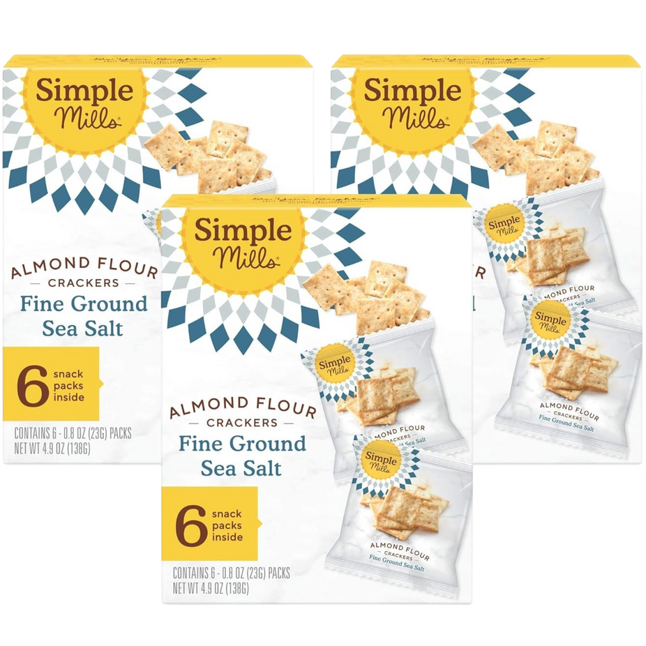 Sea Salt Almond Flour Crackers 6 CT Snack Bags (3 Pack)