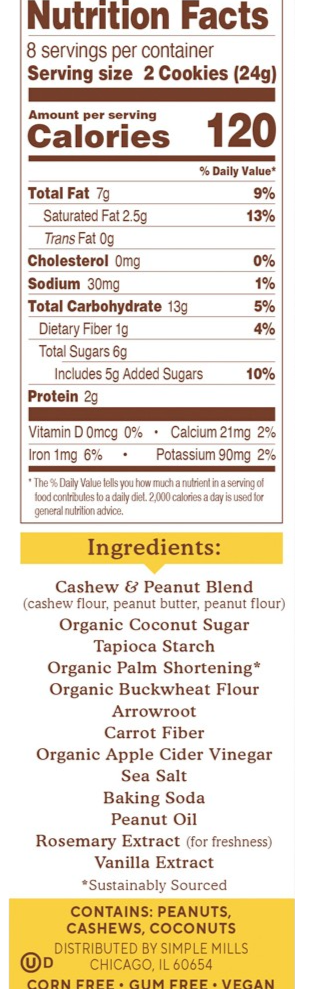 Nutrition Information - Peanut Butter Sandwich Cookies