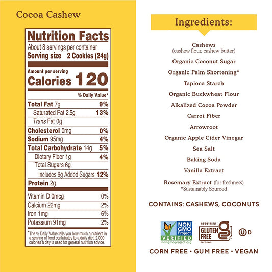 Nutrition Information - Cocoa Cashew Creme Sandwich Cookies