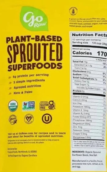 Nutrition Information - Organic Sprouted Sunflower Seeds with Sea Salt