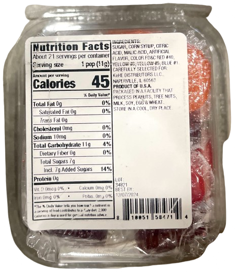 Nutrition Information - Saf-t Pops Tub Candy