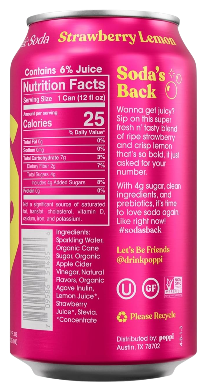 Strawberry Lemon Prebiotic Soda (12 Pack)