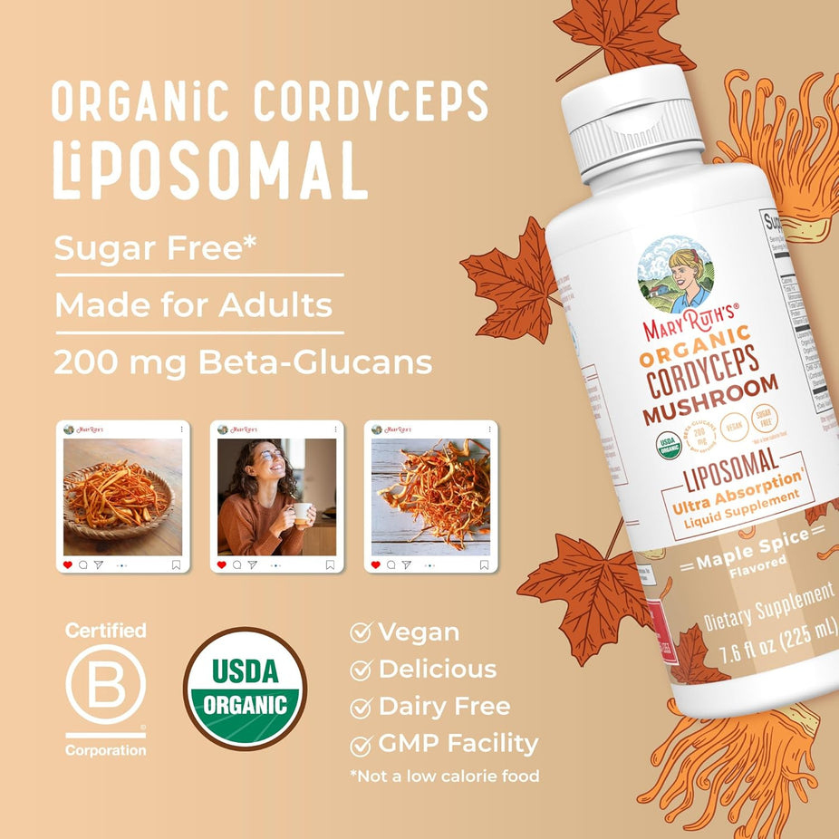 Organic Cordyceps Mushroom Liposomal Liquid Supplement - Maple Spice
