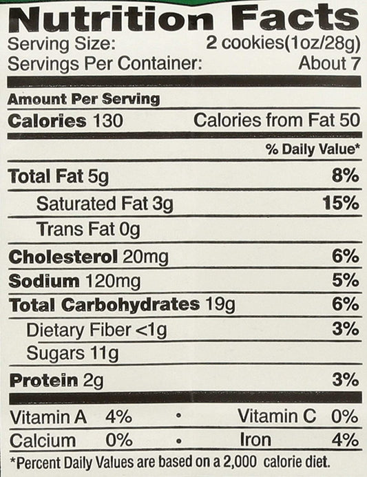 Nutrition Information - Oatmeal Raisin Cookies