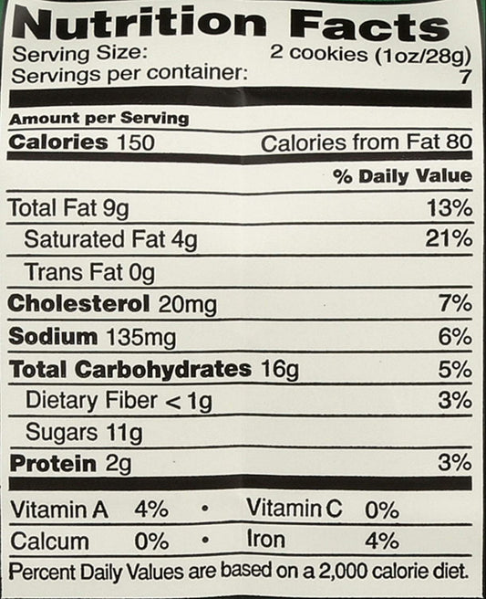 Nutrition Information - Chocolate Chip Walnut Cookie