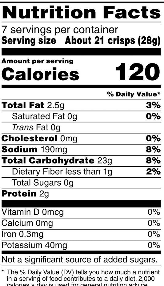 Nutrition Information - Sea Salt Corn Chips