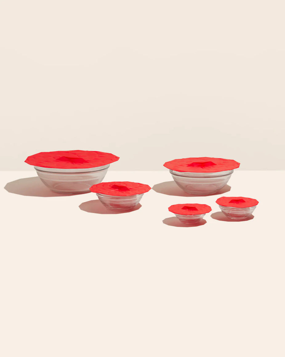 5-Piece Silicone Suction Lids Set - Red