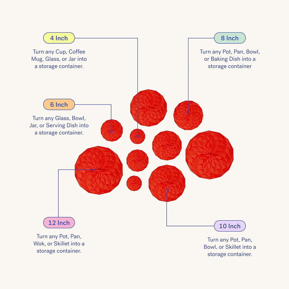 5-Piece Silicone Suction Lids Set - Red